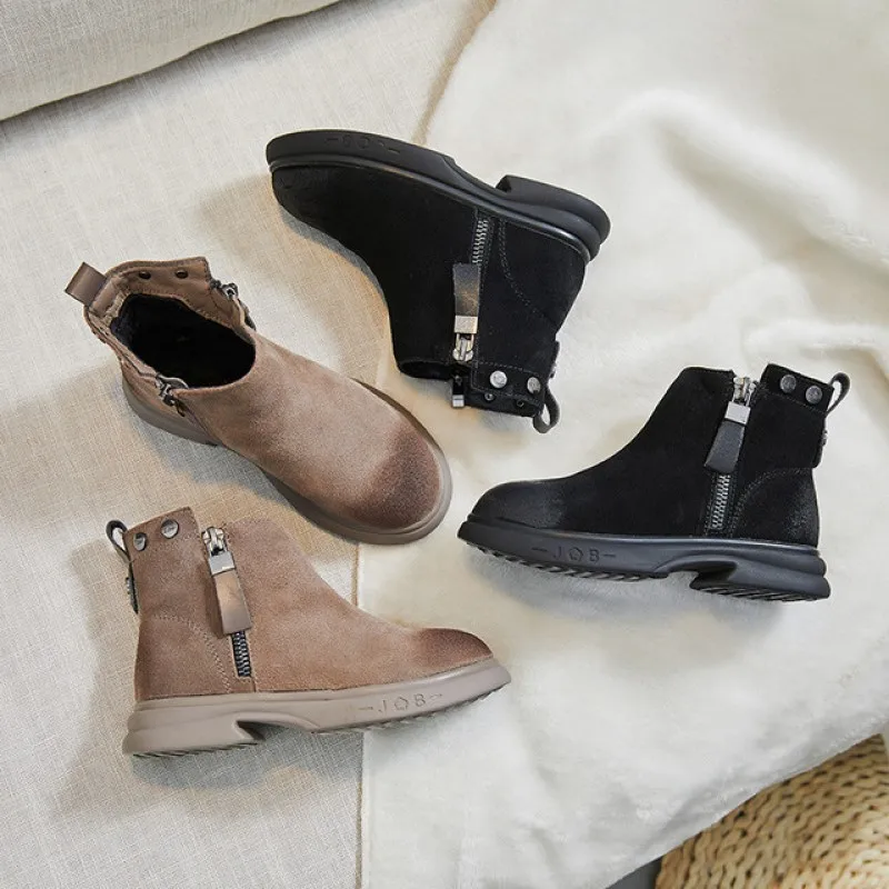 

2019 Winter New Fashionable Childrens Martin Boots Leather Girls Boots Korean Plush Low Tube Middle Big Childrens Leather Shoes
