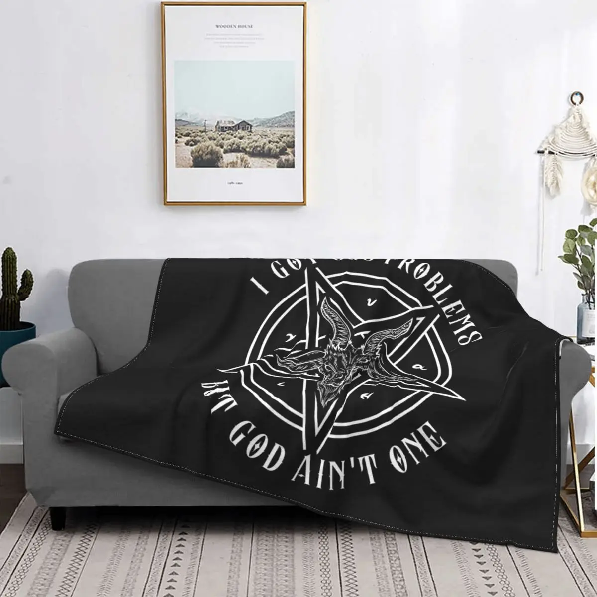 

I Got 666 Problems I Satanic Goat I Baphomet Graphic Blankets Fleece Throw Blankets for Bedding Bedroom Plush Thin Quilt