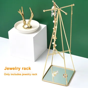 

Freestanding Bedroom Geometric Shape Space Saving Jewelry Stand Home Decor Storage Iron Display Rack With Tray Earrings Necklace