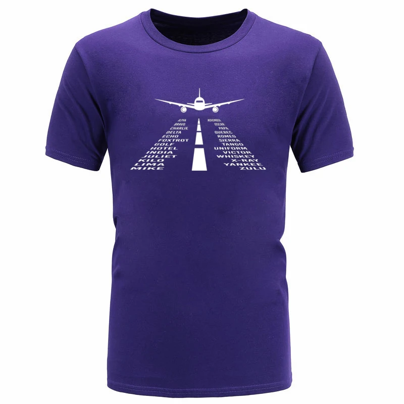 O Neck AirplanePhoneticAlphabetPilot718 Pure Cotton Men T Shirts Camisa Short Sleeve Tops Tees Wholesale Casual Tee-Shirts AirplanePhoneticAlphabetPilot718 purple