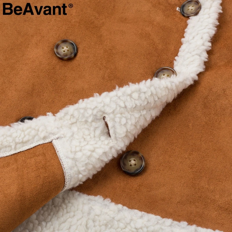 BeAvant, винтажное замшевое лоскутное меховое пальто, женские пуговицы, карманы, плюшевое теплое пальто, Осень-зима, уличная одежда, женские длинные куртки