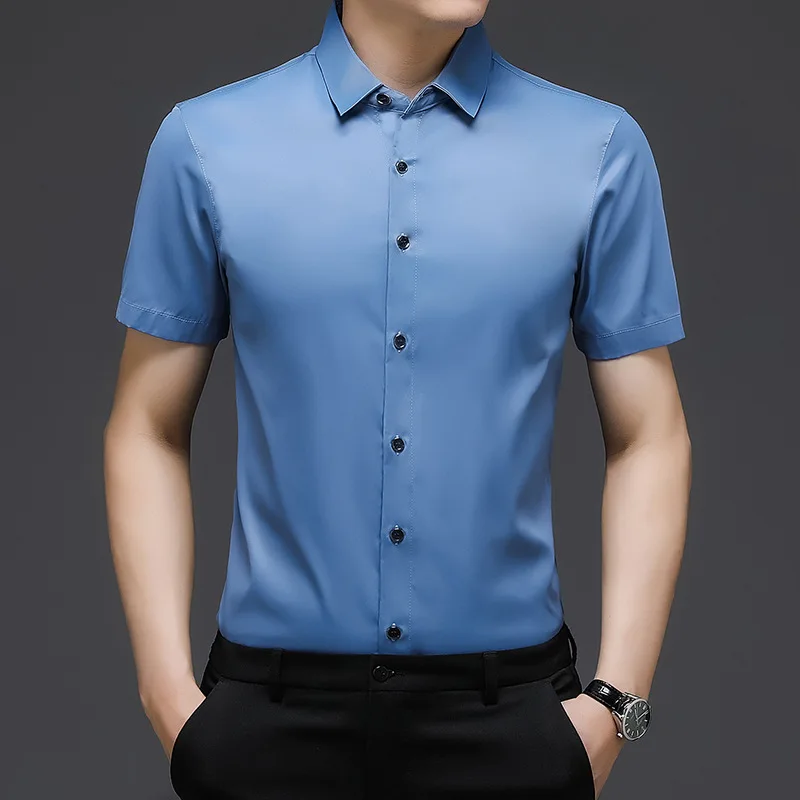 Shirt men's summer solid color slim fit 