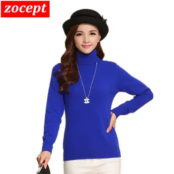 

zocept Brand Fashion Women's Cashmere Blend Sweater Winter Female Solid Turtleneck Long-Sleeved jumpers Knitted Warm Pullovers