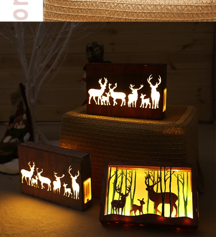 25 см в скандинавском стиле деревянный Лось DIY Украшение Noel деревенский Рождественский город Снежный дом ночной Светильник дерево светится в темноте