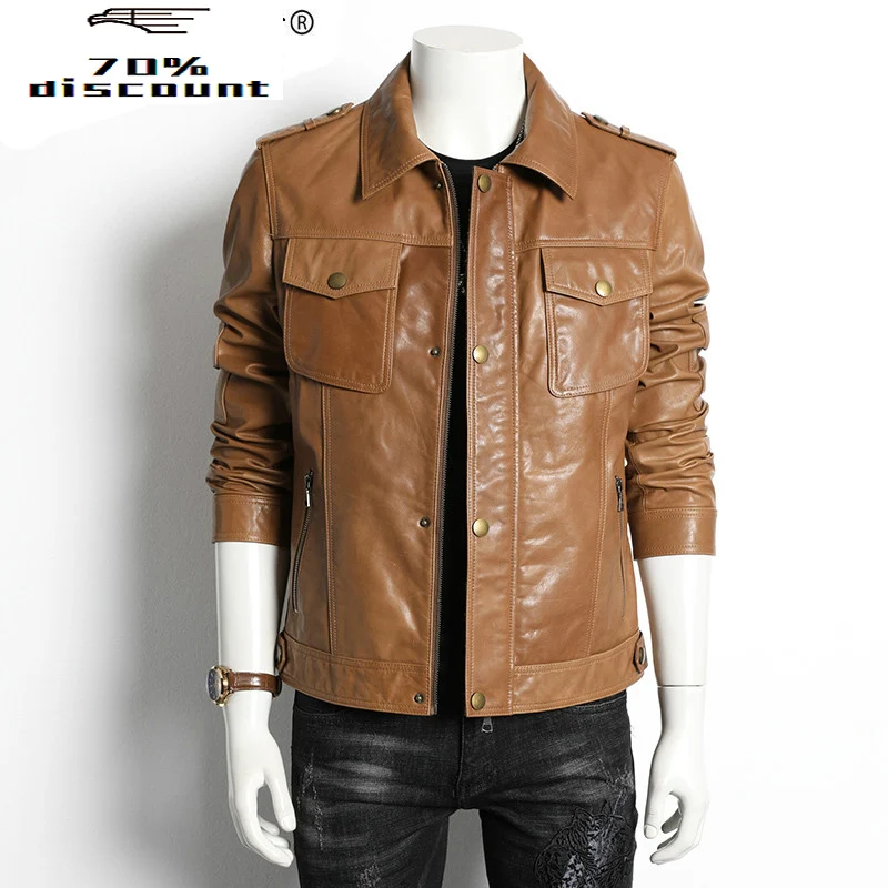 

Men's Genuine Leather Jacket 200% Real Cow Leather Coat Spring Autumn Vintage Biker Motorcycle Jacket Slim 2435 KJ4029