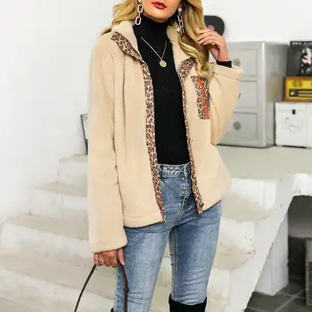 

Misswim Elegant fleece parkas women 2019 Autumn winter leopard print overcoat female Casual streetwear outwear warm jacket women