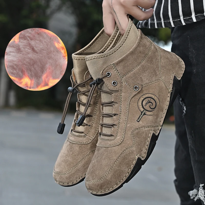 Classic Winter Mens Boots Leather Designer Plush Warm Men Snow Boots Outdoor Men Work Boots Mens Motorcycle Boots Roman Hombre