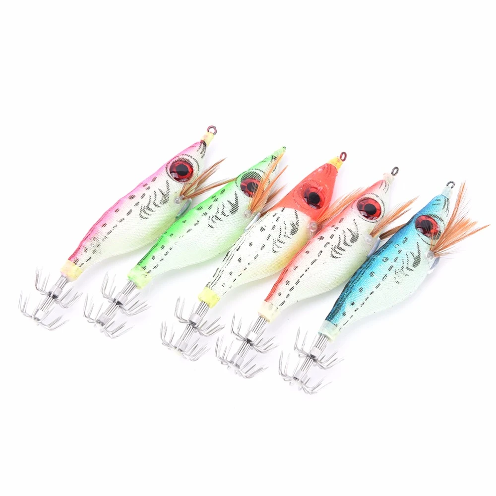 5 Pcs Glow in the Dark Luminous Fishing Lures Bait Squid Shrimp jigs Hooks 10cm