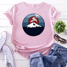 Best Price Funny Tshirt In The Sunset Mount Fuji Japanese Printing T-Shirt For Woman Punk Harajuku Women T Shirt Vintage Oversized Clothing