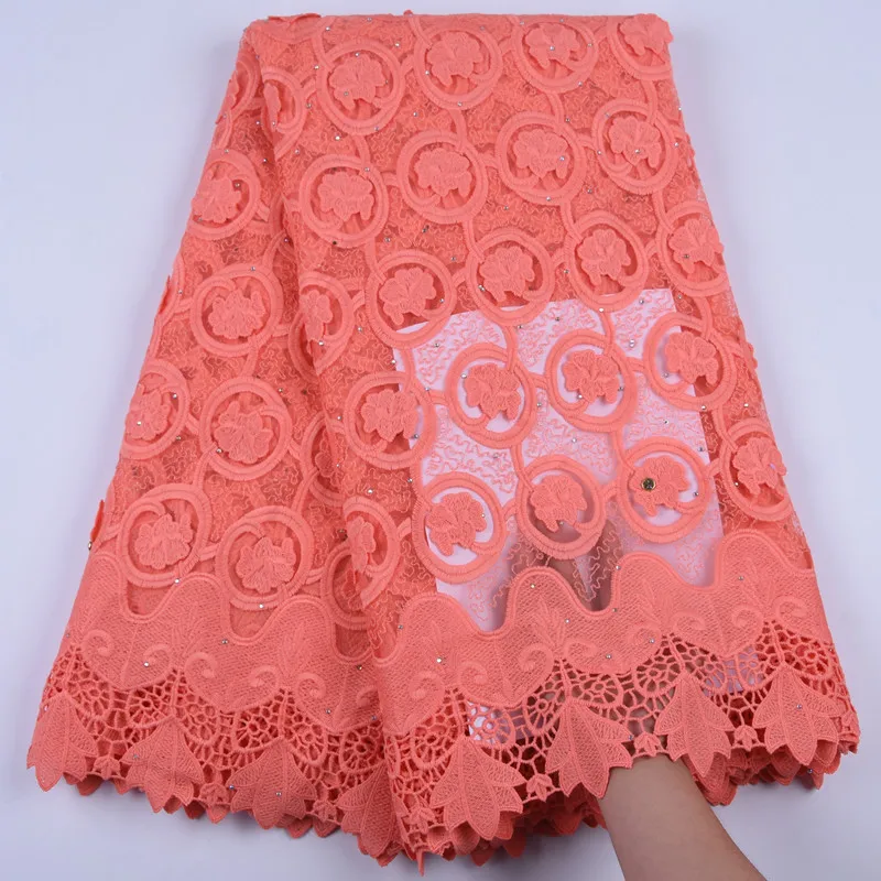 

New Fashion Nigerian Milk Silk Lace Fabric Peach French Mesh Lace Fabric With Stones African Net Lace Fabric For Party Sew F1700