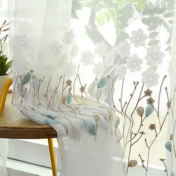 

New Simple Pastoral Embroidered Window Screen for Living Room Bedroom Curtains Tulle Finished Product Customization