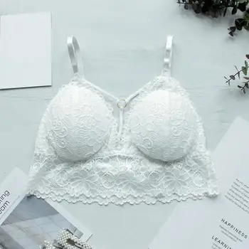 

Sexy Women Bras French Seamless Lace V-neck Sling Sexy Free Back Steel Beauty Bra Wrapped Underwear Floral Gathered Ring Q7H3