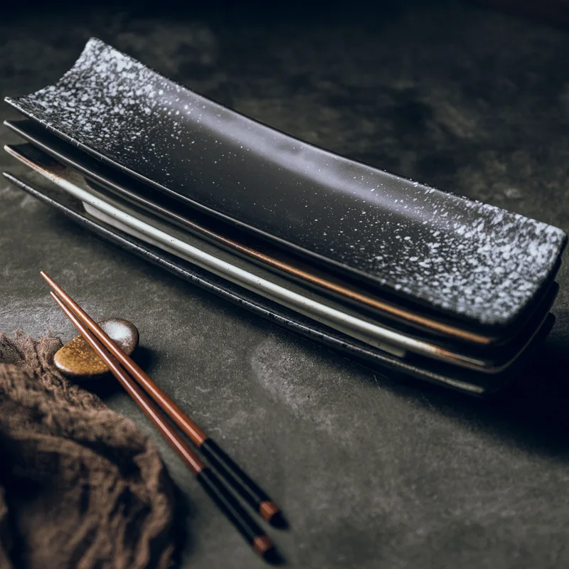 Japanese-style long plate creative rectangular plate sushi black simple long restaurant tableware supplies