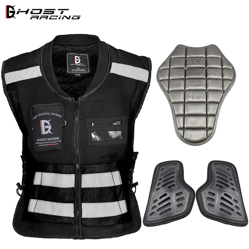 

GHOST RACING High Visibility Vest Security Reflective Jacket Motorcycle Body Armor with Safety Back Protector Chest Protector