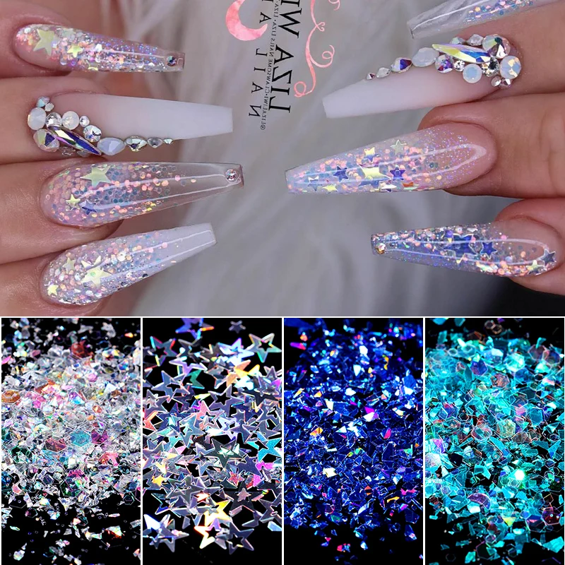 6 Grid/bag Mixed Nail Sequins Colorful Flakes Sparkly Glitter Powder DIY Art Decorations | Красота и здоровье