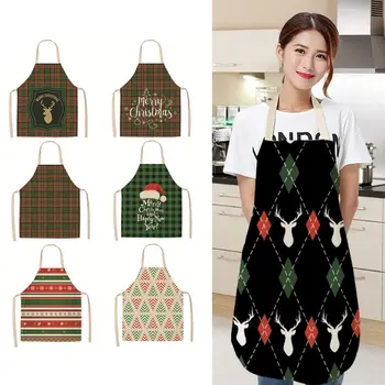 

Merry Christmas Apron Christmas Decorations for Home Kitchen Accessories New Plaid Christmas Series Apron