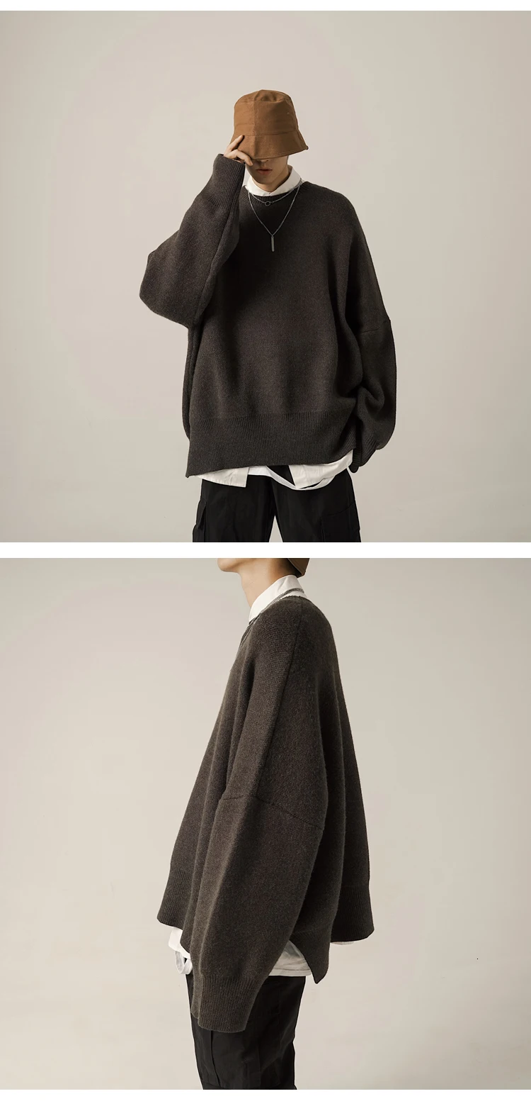 Autumn New Fashion Casual Trend Korean Version Of The Solid Color WildUnderThe SplitLoose Knit Head Handsome Couple Sweater