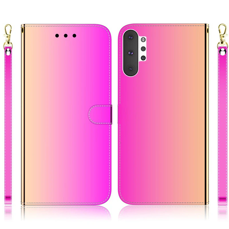 Роскошный кожаный зеркальный Чехол-книжка для samsung Galaxy S8 S9 S10 5G, чехол-кошелек для Samusng Note 10 Plus, чехол, дизайн, PU чехол s - Цвет: Laser Pink