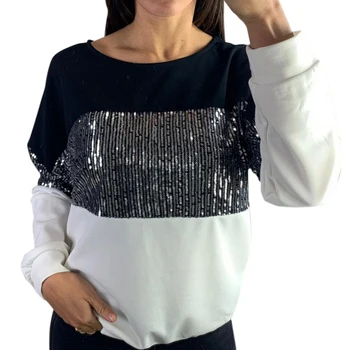 

Sequin Top Long Sleeve t shirt Women ropa mujer Patchwork Tee Shirts Ladies Tops Loose tshirt Casual t-shirt Bling Bling Shirts