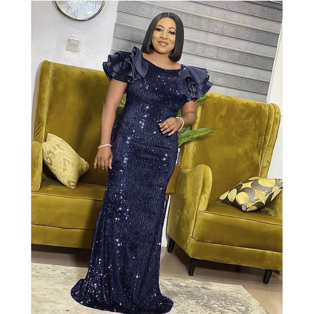Adeola Ruffle Short Sleeve Sequin Long Dress - Image 3