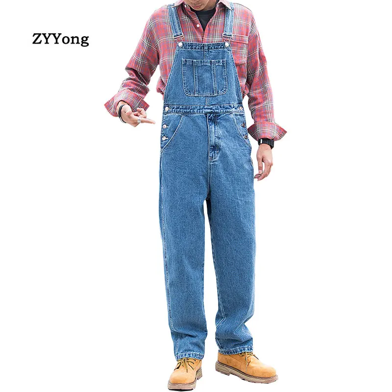 

Bib Overalls For Man Suspender Pants Men's Jeans Jumpsuits High Street Distressed 2020 Fashion Denim Male Plus Size S-3XL