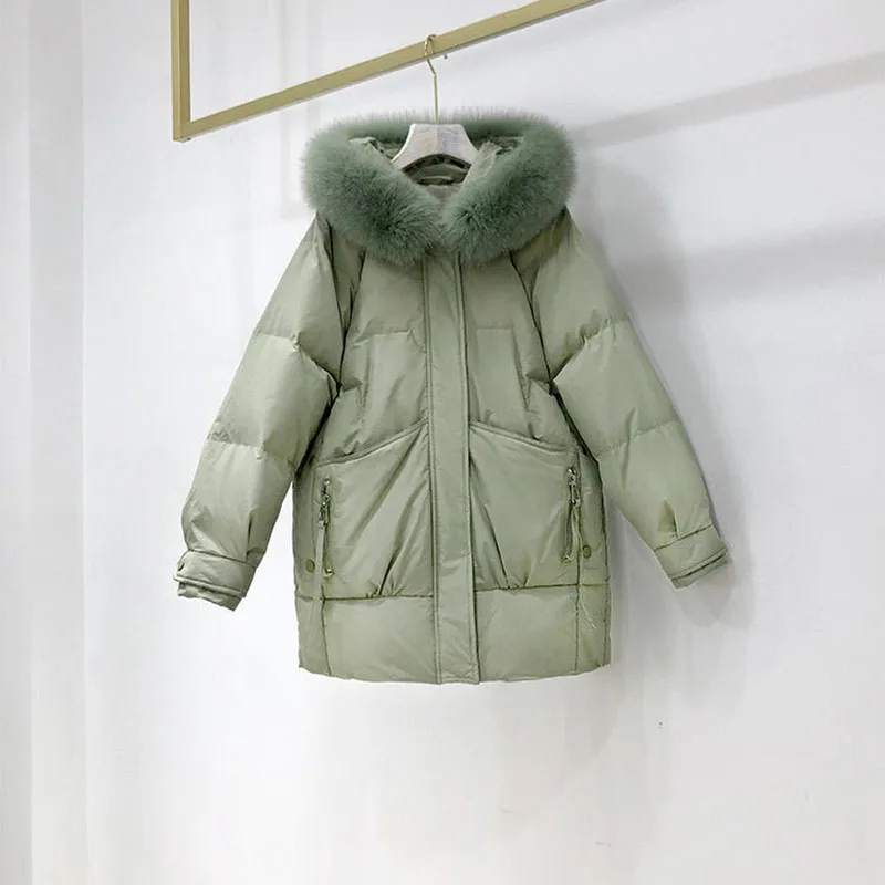 Outerwear Winter Warm Hooded Fashion Fur collar
