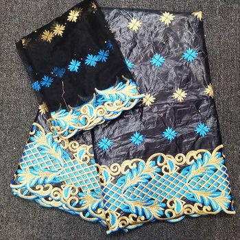 

2019 african lace fabric latest nigerian gele headtie for wedding praty 5+2yards/lot Guinea brocade fabric bazin riche getzner
