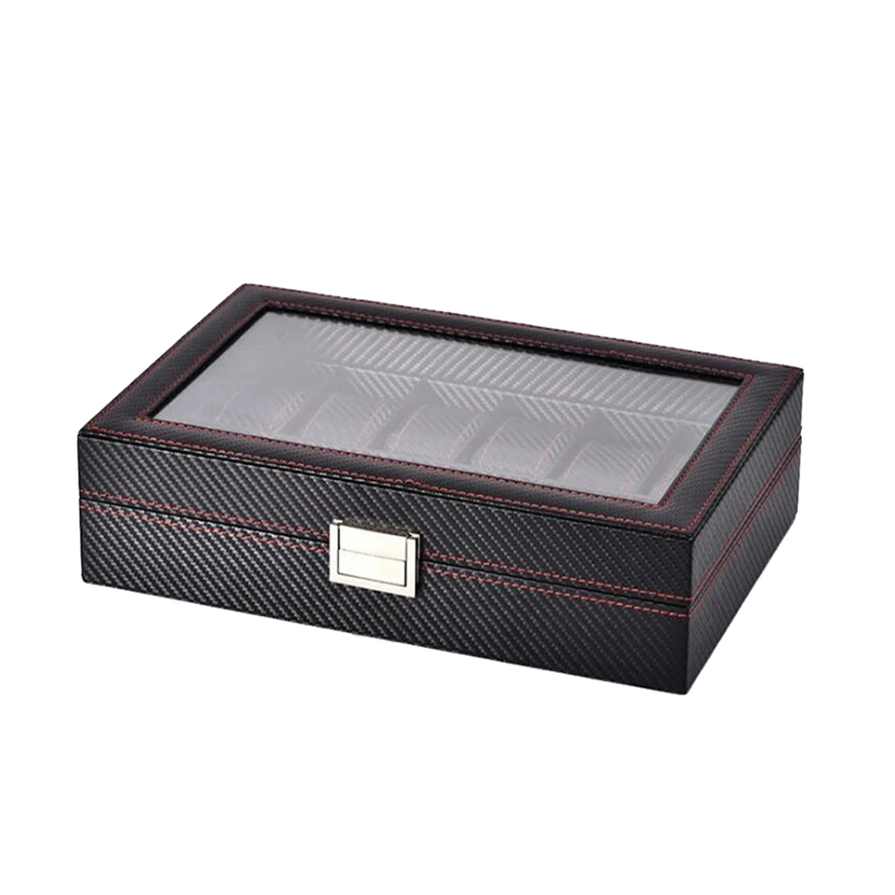 Luxury Black Carbon Fiber 12 Slot Watch//Jewelry Storage Display Case Boxes