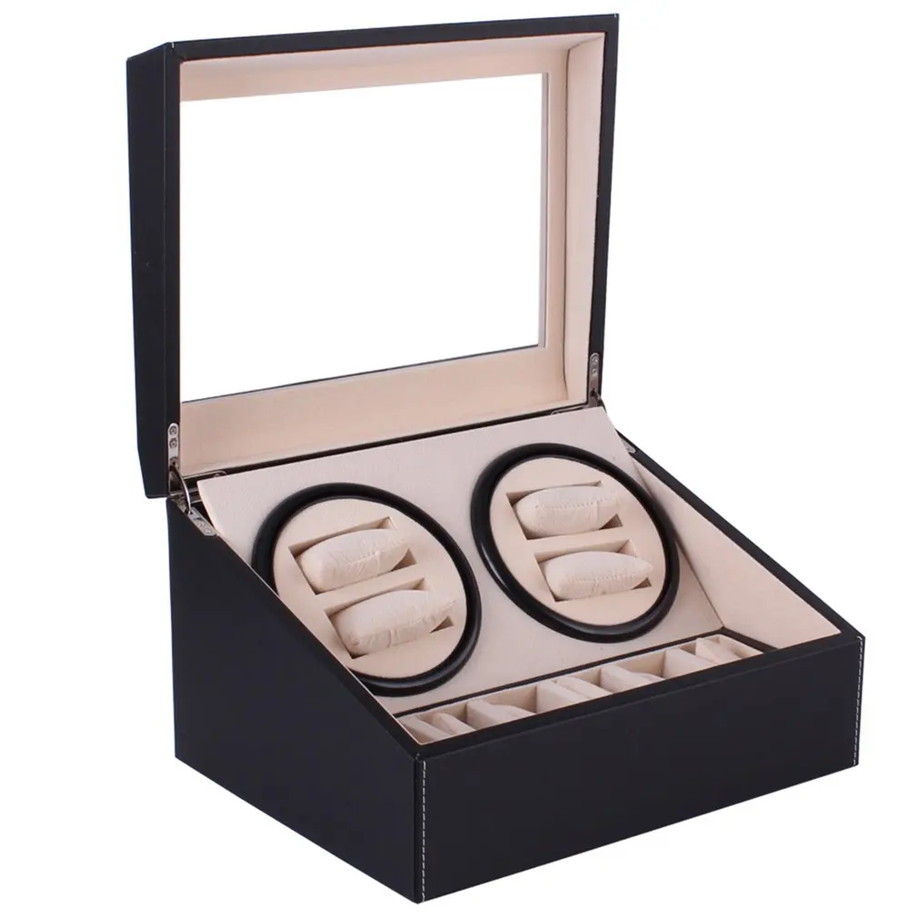 

PU Leather Watch Winding Winder Storage Box Collection Display US plug Automatic Mechanical Doblue Head Motor Jewelry 2020
