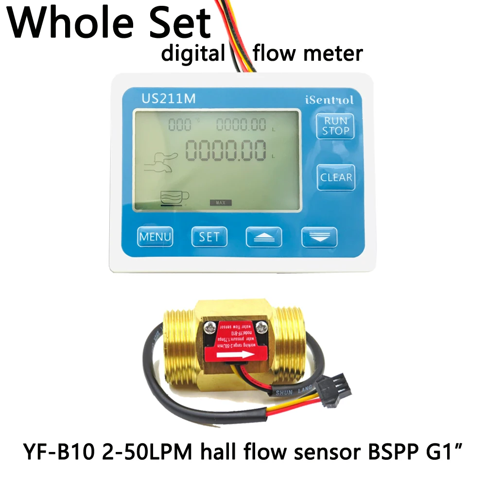 Water Diesel Brass Turbine Flow Sensor Meter For Plumbing Tools 2-50L/Min 