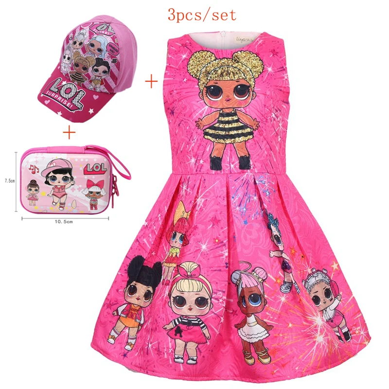 Kids Girls Lol Princess Dress Cute Elegant Children Clothes Summer Sleeveless Dolls Print Pleated Girls Dress Vestidos Costume