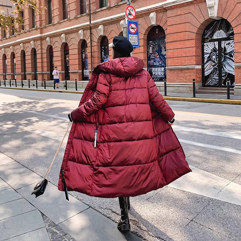 Abrigos mujer invierno Глянцевая зимняя куртка для женщин X-long parkas хлопок с капюшоном тонкий женский пуховик Новое Женское теплое пальто