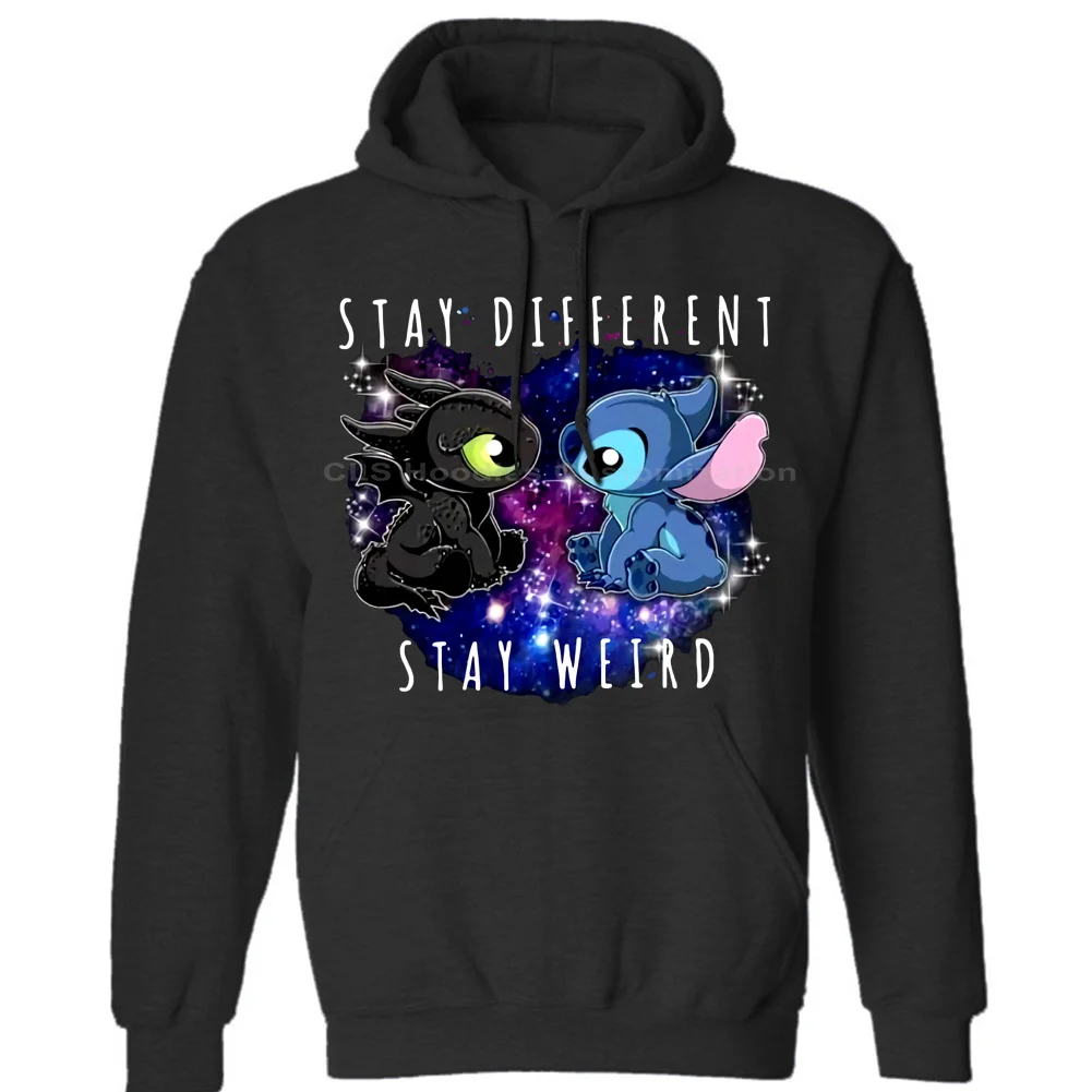 Hoodies Black Стежка и Беззубик оставайтесь разными стежками странная футболка Хлопковая мужская S-3XLCartoon Футболка Мужская Унисекс Новая мода - Цвет: Hoodies Black