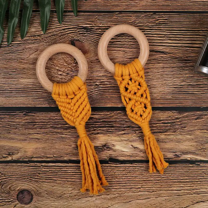 Многоцветная Органическая макраме Прорезыватель для зубов Boho зубное кольцо детская сенсорная игрушка натуральный хлопок детская игрушка для прорезывания зубов детская игрушка для новорожденных