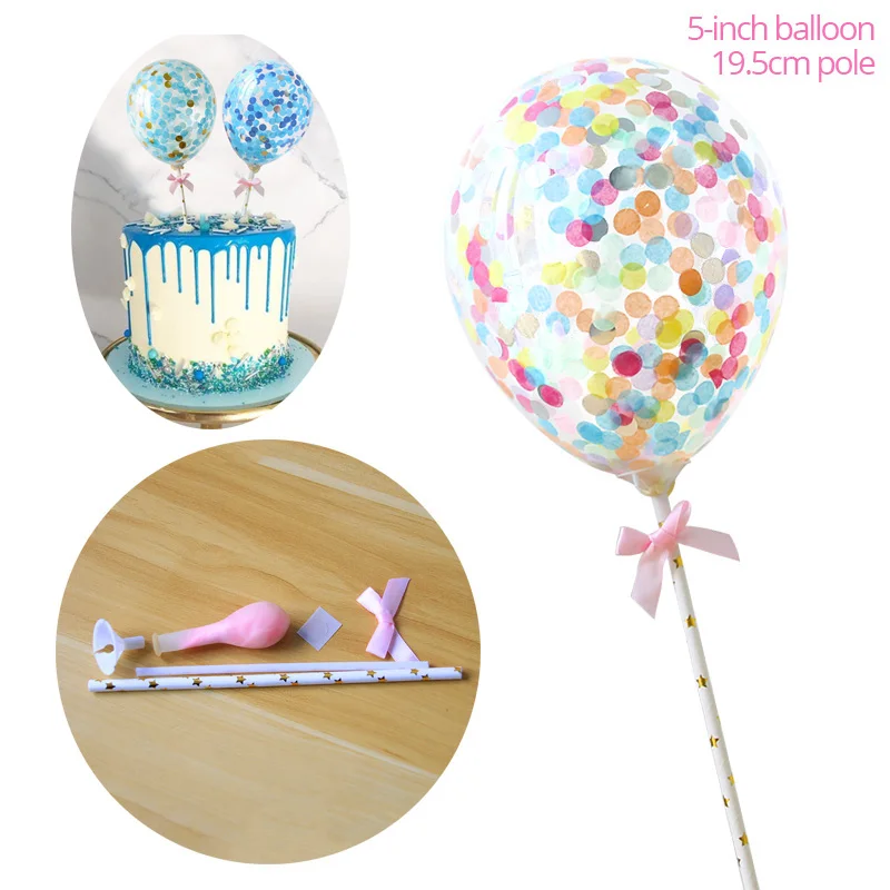 1pcs topper 19 5 дюймов воздушный шар "Конфетти" торт Топпер украшение с бумажной соломенной лентой Baby Shower один день рождения Свадьба шар Топпер торт - Цвет: 1pcs topper 19