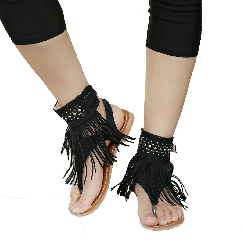 1pair New Style Women Bohemian Sandals Flat Sandals Tassels Casual Summer Shoes Sandalia Feminina Ladies Shoes