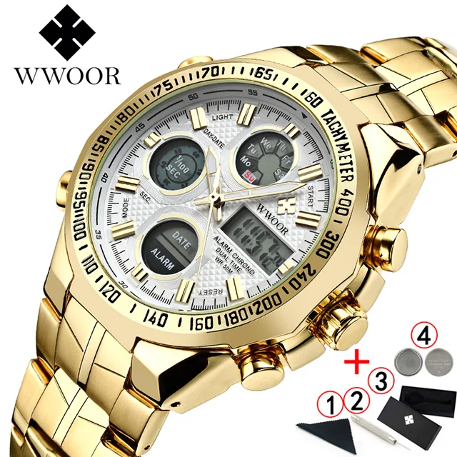white gold box Box Relogio Masculino Top Brand Luxury Watch Mens Watches Golden Stainless Steel Military Wristwatch Big Dial Clock Male - Цвет: white gold box