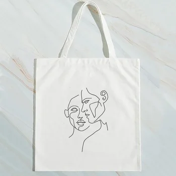 

simple line-drawing Canvas Shopping Bag Tote Bag Custom Print Logo Text DIY Handbag Daily Use Eco Ecologicas Reusable Recycle