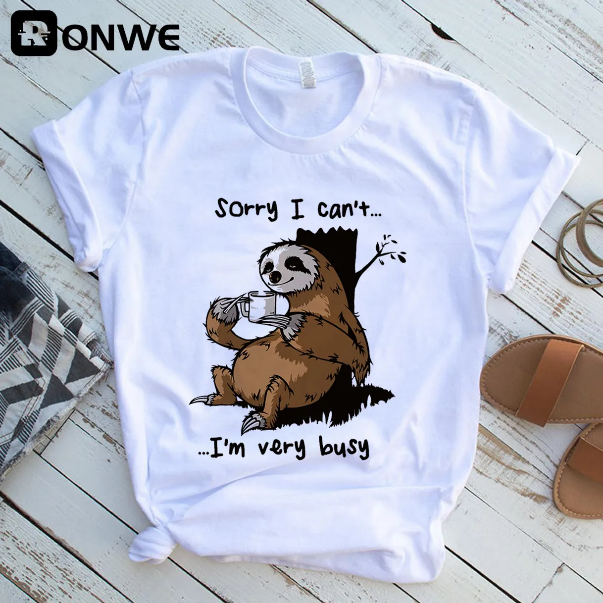 Leider Kann ICH nicht, ICH bin Sehr Beschäftigt Sloth Lustige Frauen T-shirt Mädchen Vintage Tops T Weiblichen Harajuku Kleidung Streetwear,Drop Schiff