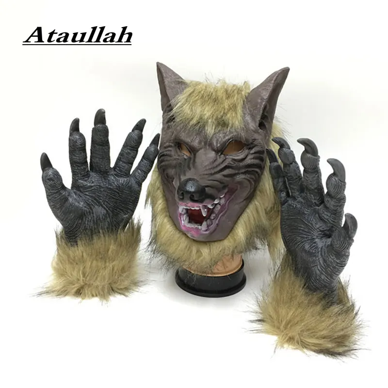 

Ataullah Creepy Full Face Wolf Latex Mask Wolf Claws Gloves Halloween Prank Prop Horror Devil Mask Cosplay Costume DW006