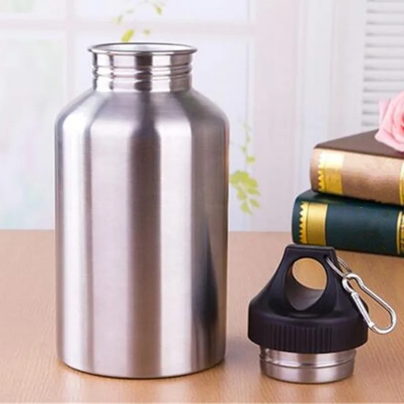304 Stainless Steel 2000ml Hiking Sports Drink Water Bottle 2L with New Hook 1 Set Protector Bag
