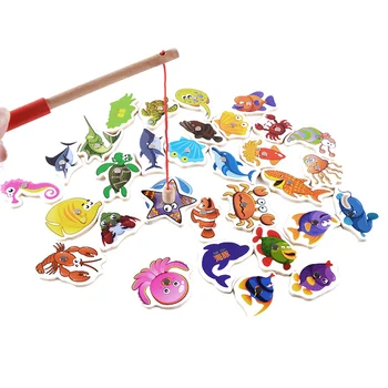 

32pcs Magnetic Fishing Educational Children Toys, Funny Garden Fishing Game Wooden Toys for Child as Birthday Gifts