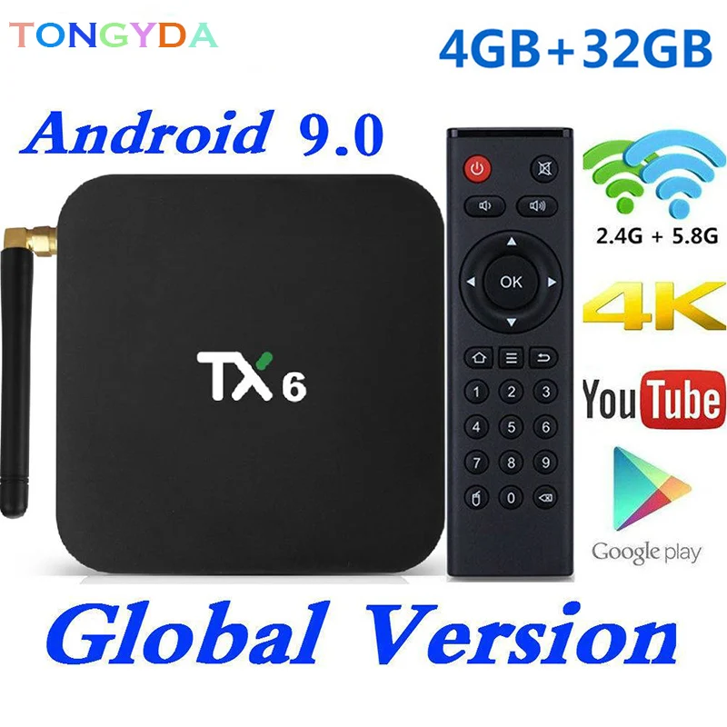 

4K Android 9.0 Smart TV Box TX6 Allwinner H6 4GB RAM 64GB ROM 2G/16G 32G BT 2.4G/5GHz Dual WiFi Media Player TX6 MINI TV Box