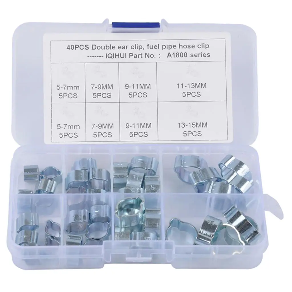 40Pcs Metal Double Ear Hose Fuel Clamp 5 Size Clips for Gas Water Oil Pipe | Автомобили и мотоциклы