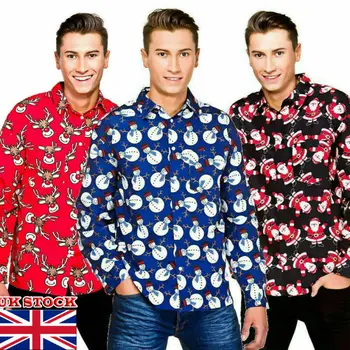 

2019 New Men's Christmas Gift Animals Print Button Casual Shirts Long Sleeve Turn-down Collar Xmas Party Shirts Fashion