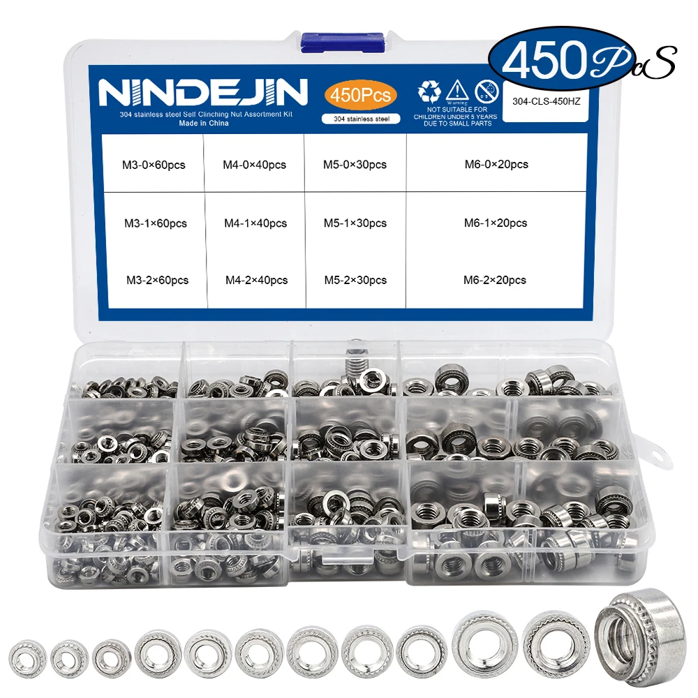 NINDEJIN 450pcs PEM rivet nut stainless steel self clinching nut CLS M3