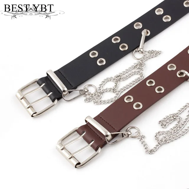 Best YBT Women Belt Imitation Leather Pin Buckle Belt New Punk Wind Jeans Fashion Individual Decorative With Chain Women Belt 10