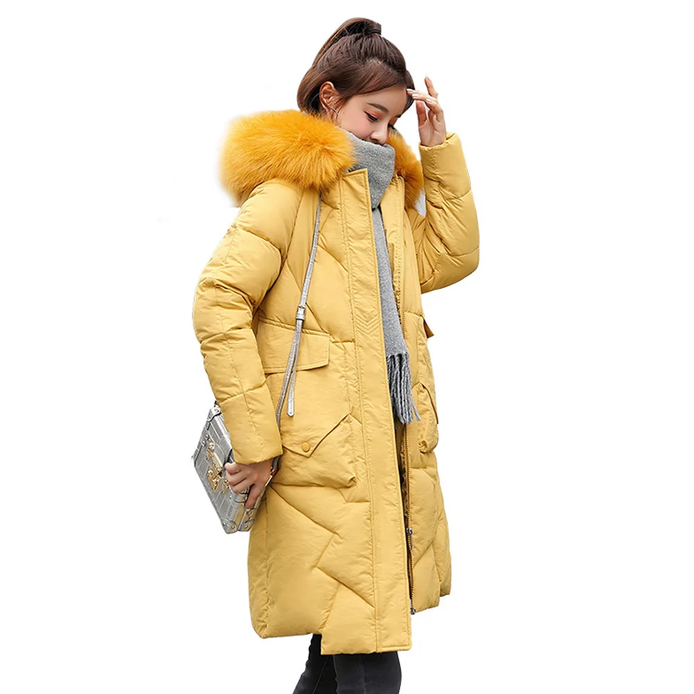 

Down Parkas Jacket Plus Size Down jacket cap and large fur collar over knee, medium and long cotton jacket jacket 6913