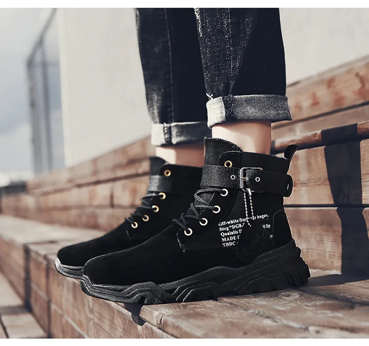 BONJEAN Martin Boots Men Winter Youth British Style Work Boots Leather Boots Retro High Boots Men's Desert Men's Shoes