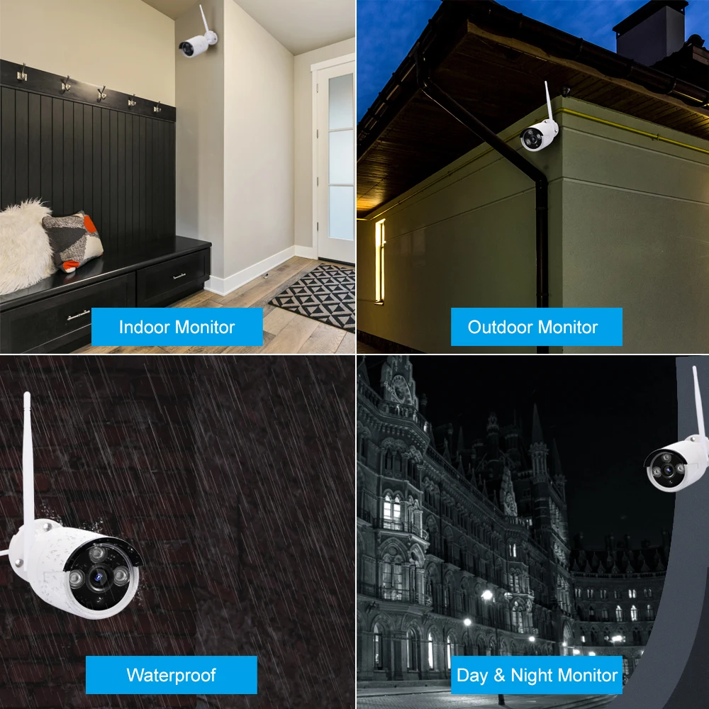 4CH NVR+ 4 камеры s Беспроводной NVR комплект системы видеонаблюдения 2MP 1080P wifi CCTV для камеры наблюдения монитор видеонаблюдения